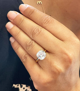 14K Solid Yellow Gold Cushion Cut Forever One Moissanite Engagement Ring Deco, Bridal, Wedding, Anniversary, Four prong, Solitaire 4.00ctw