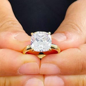 14K Solid Yellow Gold Cushion Cut Moissanite Engagement Ring Deco, Bridal, Wedding, Anniversary, Four prong, Solitaire 4.00ctw