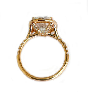 5.65 Carat Cushion and Round Cut Simulated Diamond Engagement Ring Halo Bridal in 14K Solid Rose Gold