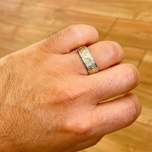 Load image into Gallery viewer, Hand Carved 14K Solid And Heavy White And Yellow Gold Men&#39;s Band Ring, Wedding Band Carved Edging 7mm
