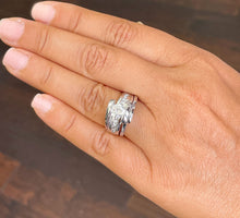 Load image into Gallery viewer, 14k solid and heavy white gold round simulated diamond engagement ring and band tension set bridal set 1.00ct
