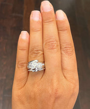 Load image into Gallery viewer, 14k solid and heavy white gold round simulated diamond engagement ring and band tension set bridal set 1.00ct
