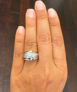 Women's 14k Solid And Heavy White Gold Round Forever One Moissanite Engagement Ring Band Tension Set Bridal Set Wedding Set  1.00ct
