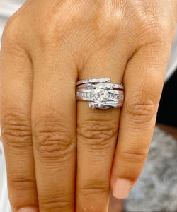 Women's 14k Solid And Heavy White Gold Round Forever One Moissanite Engagement Ring Band Tension Set Bridal Set Wedding Set  1.00ct