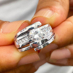 Women's 14k Solid And Heavy White Gold Round Forever One Moissanite Engagement Ring Band Tension Set Bridal Set Wedding Set  1.00ct