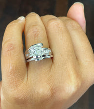 Load image into Gallery viewer, Women&#39;s 14k Solid And Heavy White Gold Round Forever One Moissanite Engagement Ring Band Tension Set Bridal Set Wedding Set  1.00ct
