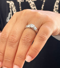Load image into Gallery viewer, 14k solid heavy white gold round cut simulated diamond semi bezel engagement ring wedding 0.96ct
