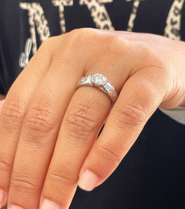 14k solid heavy white gold round cut simulated diamond semi bezel engagement ring wedding 0.96ct