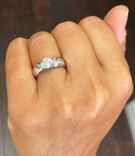 Load image into Gallery viewer, 14k solid heavy white gold round cut simulated diamond semi bezel engagement ring wedding 0.96ct
