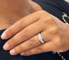 Load image into Gallery viewer, 14k solid heavy white gold round cut simulated diamond semi bezel engagement ring wedding 0.96ct
