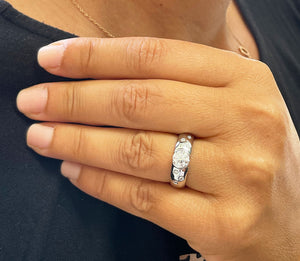14k solid heavy white gold round cut simulated diamond semi bezel engagement ring wedding 0.96ct