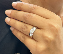 Load image into Gallery viewer, 14k solid heavy white gold round cut simulated diamond semi bezel engagement ring wedding 0.96ct
