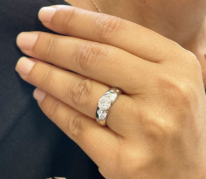 14k solid heavy white gold round cut simulated diamond semi bezel engagement ring wedding 0.96ct