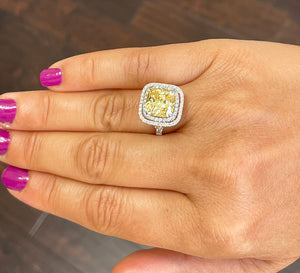 Huge 6.00 Carats 14k Solid White Gold Cushion Cut Simulated Fancy Yellow Diamond and simulated Diamonds Engagement Ring Halo