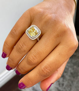 Huge 6.00 Carats 14k Solid White Gold Cushion Cut Simulated Fancy Yellow Diamond and simulated Diamonds Engagement Ring Halo