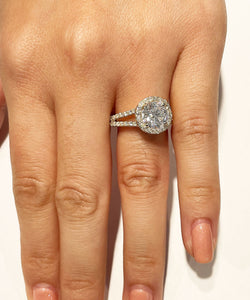 14k Solid Yellow Gold Round Moissanite And Natural Diamond Engagement Ring Halo Prong Set Split Shank 2.20ctw