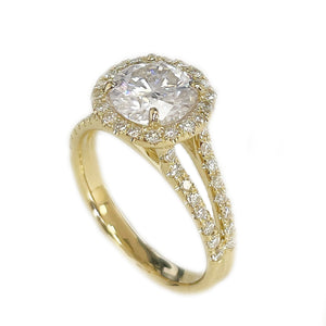 14k Solid Yellow Gold Round Forever One Moissanite And Natural Diamond Engagement Ring Halo Prong Set Split Shank 2.20ctw