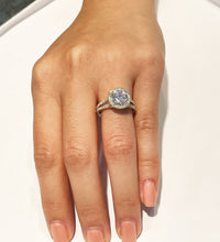 Load image into Gallery viewer, 14k Solid Yellow Gold Round Moissanite And Natural Diamond Engagement Ring Halo Prong Set Split Shank 2.20ctw
