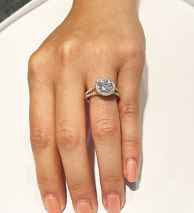 14k Solid Yellow Gold Round Moissanite And Natural Diamond Engagement Ring Halo Prong Set Split Shank 2.20ctw
