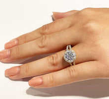 Load image into Gallery viewer, 14k Solid Yellow Gold Round Moissanite And Natural Diamond Engagement Ring Halo Prong Set Split Shank 2.20ctw
