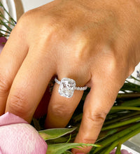 Load image into Gallery viewer, 14K Solid White Gold Cushion and Round Cut Simulated Diamond Engagement Ring Halo 3.00ctw
