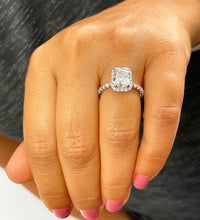 Load image into Gallery viewer, 14K Solid White Gold Cushion and Round Cut Simulated Diamond Engagement Ring Halo 3.00ctw
