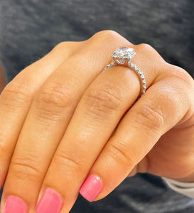 14K Solid White Gold Cushion and Round Cut Simulated Diamond Engagement Ring Halo 3.00ctw