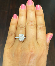 Load image into Gallery viewer, 14K Solid White Gold Cushion and Round Cut Simulated Diamond Engagement Ring Halo 3.00ctw
