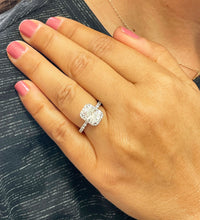 Load image into Gallery viewer, 14K Solid White Gold Cushion and Round Cut Simulated Diamond Engagement Ring Halo 3.00ctw
