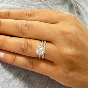 14K Solid Yellow Gold Cushion Cut Forever One Moissanite and Round Cut Natural Diamond Engagement Ring And Band Bridal Halo 2.30ctw