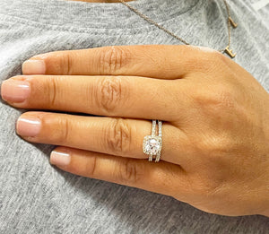 14K Solid Yellow Gold Cushion And Round Cut Simulated Diamond Engagement Ring And Band Bridal Set Halo 2.30ctw
