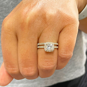 14K Yellow Gold Cushion Cut And Round Cut Natural Diamond Engagement Ring And Band Bridal Halo 2.00ctw