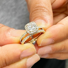 Load image into Gallery viewer, 14K Solid Yellow Gold Cushion Cut Forever One Moissanite and Round Cut Natural Diamond Engagement Ring And Band Bridal Halo 2.30ctw
