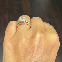 Load image into Gallery viewer, 14K Solid Yellow Gold Cushion Cut Forever One Moissanite and Round Cut Natural Diamond Engagement Ring And Band Bridal Halo 2.30ctw
