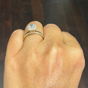 14K Solid Yellow Gold Cushion Cut Forever One Moissanite and Round Cut Natural Diamond Engagement Ring And Band Bridal Halo 2.30ctw
