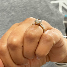 Load image into Gallery viewer, 14K Solid Yellow Gold Cushion Cut Forever One Moissanite and Round Cut Natural Diamond Engagement Ring And Band Bridal Halo 2.30ctw
