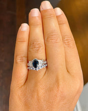 Load image into Gallery viewer, Deco Antique Style 14K Solid White Gold Oval Cut Blue Sapphire And Round Cut Simulated Diamonds Engagement Ring And Band 2.65ctw

