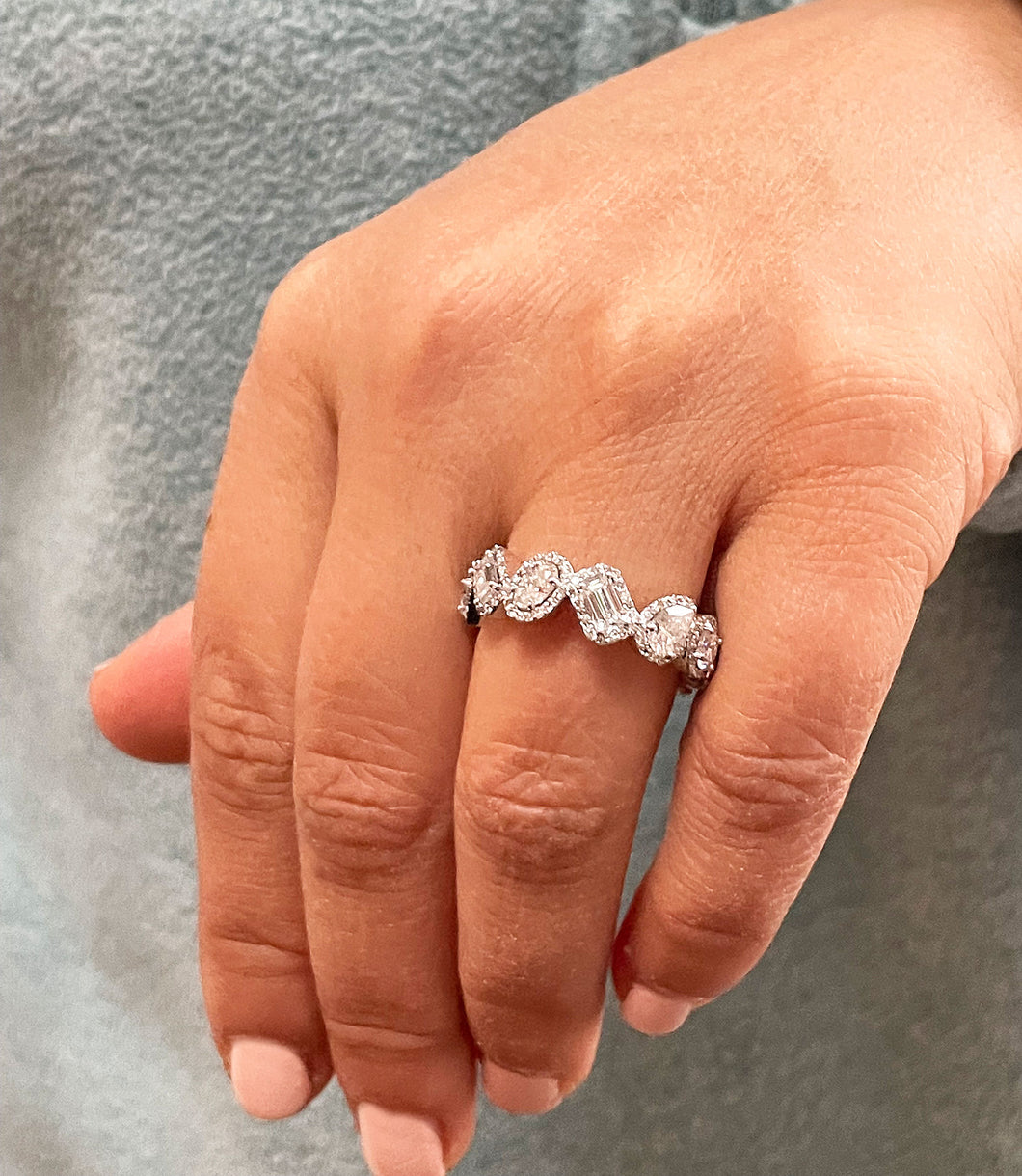 14k solid white gold Round, Emerald, Princess, Oval Cut Moissanite And Natural diamonds band anniversary Wedding, Anniversary, 2.40ctw