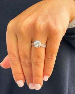 14k Rose Gold Round Cut Forever One Moissanite and Natural Diamond Engagement Ring And Band Halo 2.00ctw