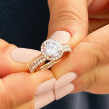 Load image into Gallery viewer, 14k Rose Gold Round Cut Moissanite and Natural Diamond Engagement Ring And Band Halo 2.00ctw
