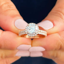 Load image into Gallery viewer, 14k Rose Gold Round Cut Moissanite and Natural Diamond Engagement Ring And Band Halo 2.00ctw
