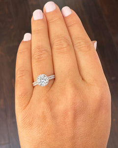 IGI Certified14k Solid Rose Gold Round Cut Diamond Engagement Ring And Band Halo Prong Set Bridal Set Wedding 1.75ctw F-VS2