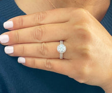 Load image into Gallery viewer, 14k Solid Rose Gold Round Cut Diamond Engagement Ring And Band Halo Prong Set Natural Diamonds Bridal Set Wedding Anniversary 1.75ctw

