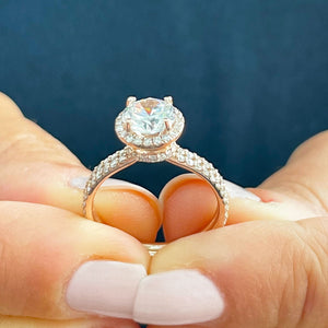 14k Rose Gold Round Cut Forever One Moissanite and Natural Diamond Engagement Ring And Band Halo 2.00ctw