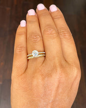 Load image into Gallery viewer, 14k solid yellow gold round cut simulated diamond engagement ring and band deco, wedding, anniversary, prong set, bridal, 1.50ctw
