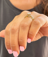 Load image into Gallery viewer, 14k solid yellow gold round cut simulated diamond engagement ring and band deco, wedding, anniversary, prong set, bridal, 1.50ctw
