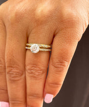 Load image into Gallery viewer, 14k solid yellow gold round cut simulated diamond engagement ring and band deco, wedding, anniversary, prong set, bridal, 1.50ctw
