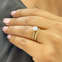 Load image into Gallery viewer, 14k solid yellow gold round cut simulated diamond engagement ring and band deco, wedding, anniversary, prong set, bridal, 1.50ctw
