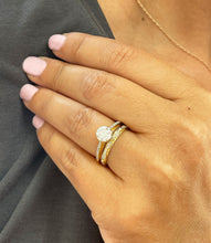 Load image into Gallery viewer, 14k solid yellow gold round cut simulated diamond engagement ring and band deco, wedding, anniversary, prong set, bridal, 1.50ctw
