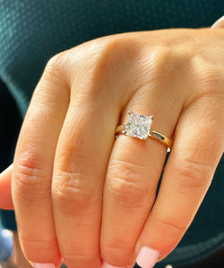 14K Solid Yellow Gold Princess Cut Moissanite Engagement Ring Deco, Bridal, Wedding, Anniversary, Prong Set Solitaire 2.00ctw